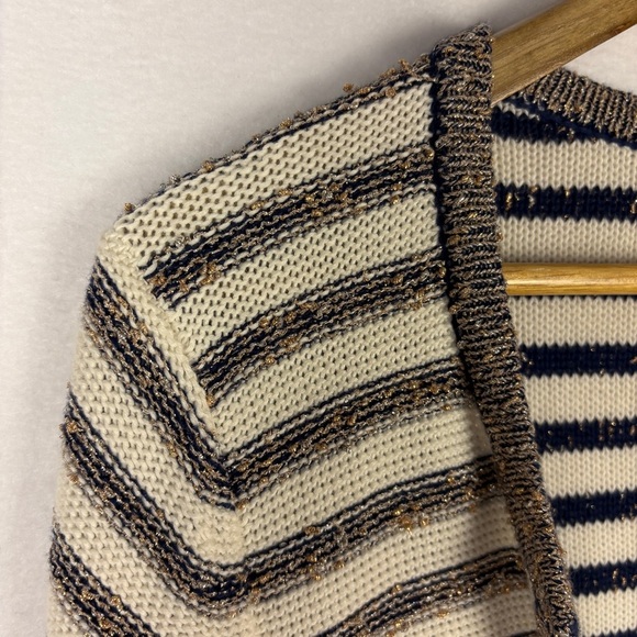 Banana Republic Navy Gold Striped Cardigan Sweater Nautical Preppy - Picture 7 of 9